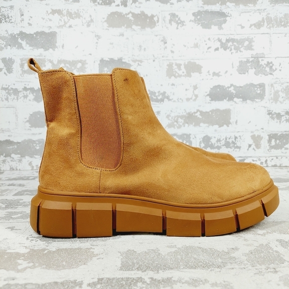 New BP. Niya Tan Faux Suede Brown Cottagecore Lug Sole Chelsea Boots i561 - Picture 5 of 13